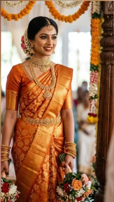 Rich Orange Kanchipuram Wedding Silk Saree